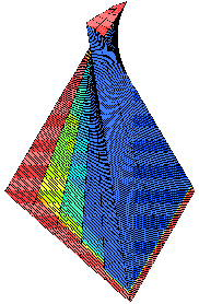 twisted hexahedral pyramid with temperature contours